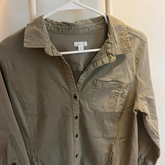 J.Jill chino - Linen cargo, long sleeve mini dress pockets olive sage size 12 - Picture 4 of 7